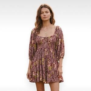 Free People Summer Picnic Floral Mini Dress - Smocked, Boho  - Size S